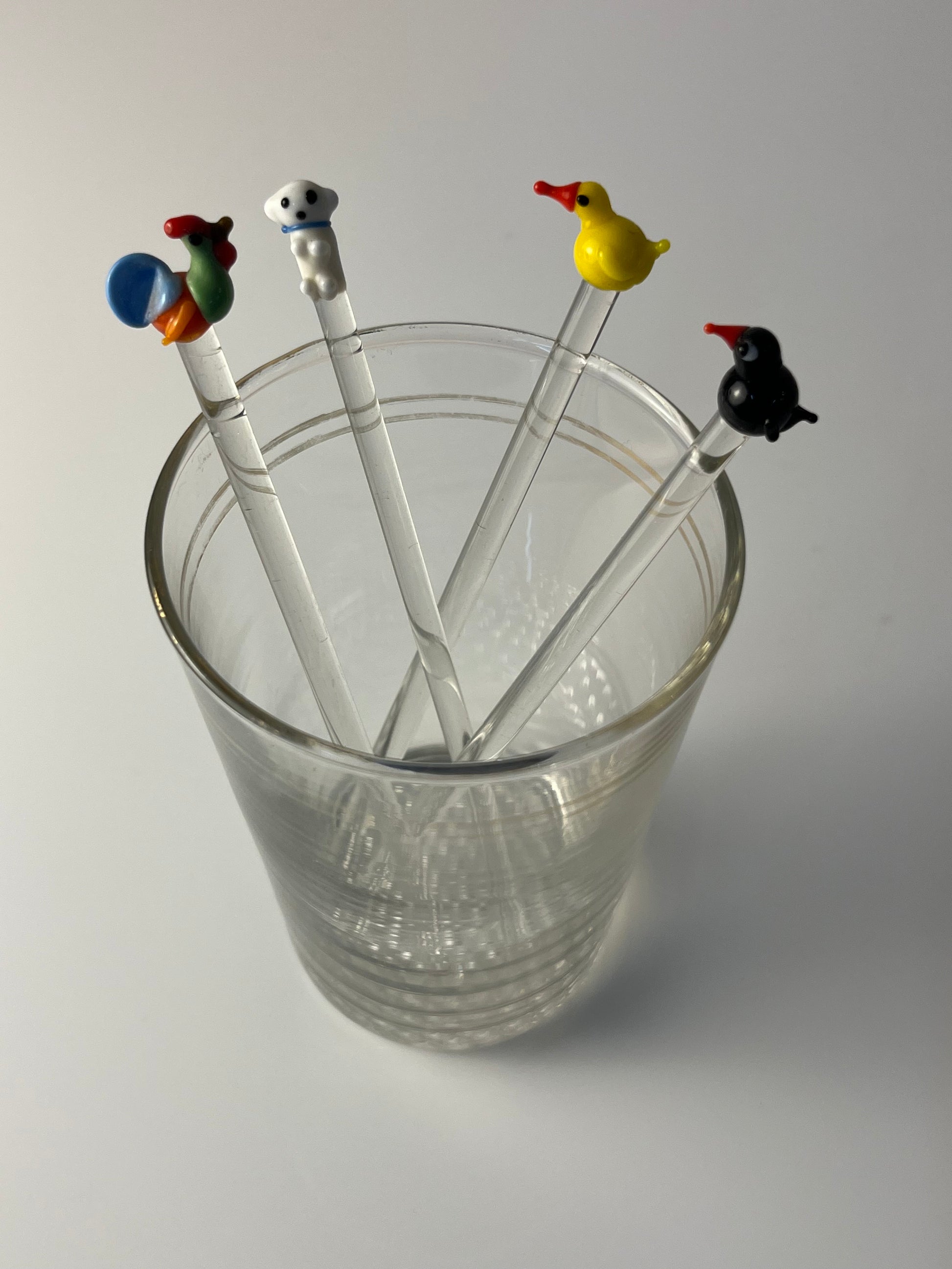 Set: 4x Rührstab mit Tierfigur von Farbglashütte Lauscha