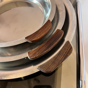 Set: 2 Tabletts und Schüssell Edelstahl mit Teak Griffen
