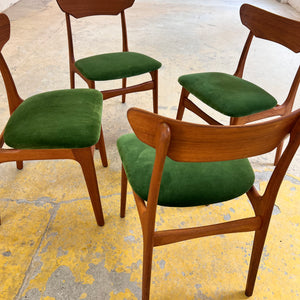 Set: 4x Polsterstuhl grün Teak von Schiønning & Elgaard für Randers Møbelfabrik