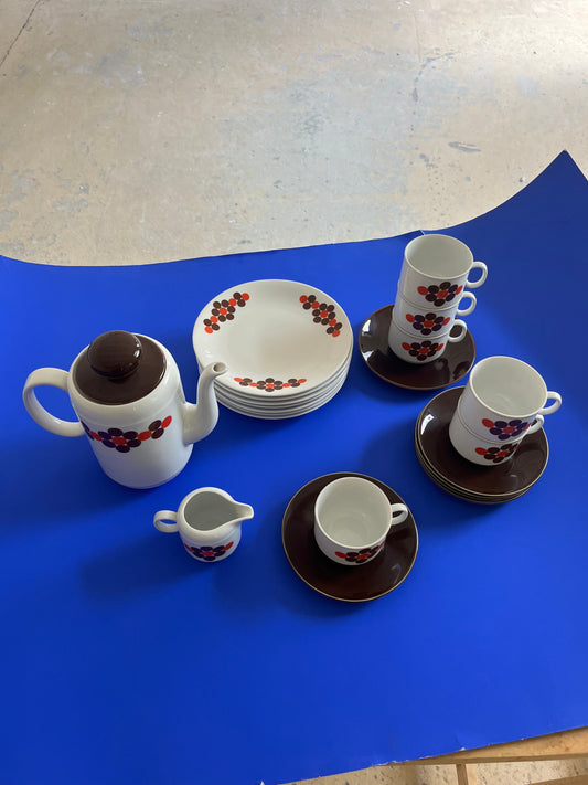 Kaffeeservice weiß braun rot von Seltmann Weiden