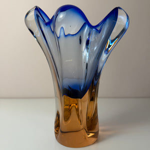 Vase blau Glas von Josef Hospodka für Chřibská Sklárna