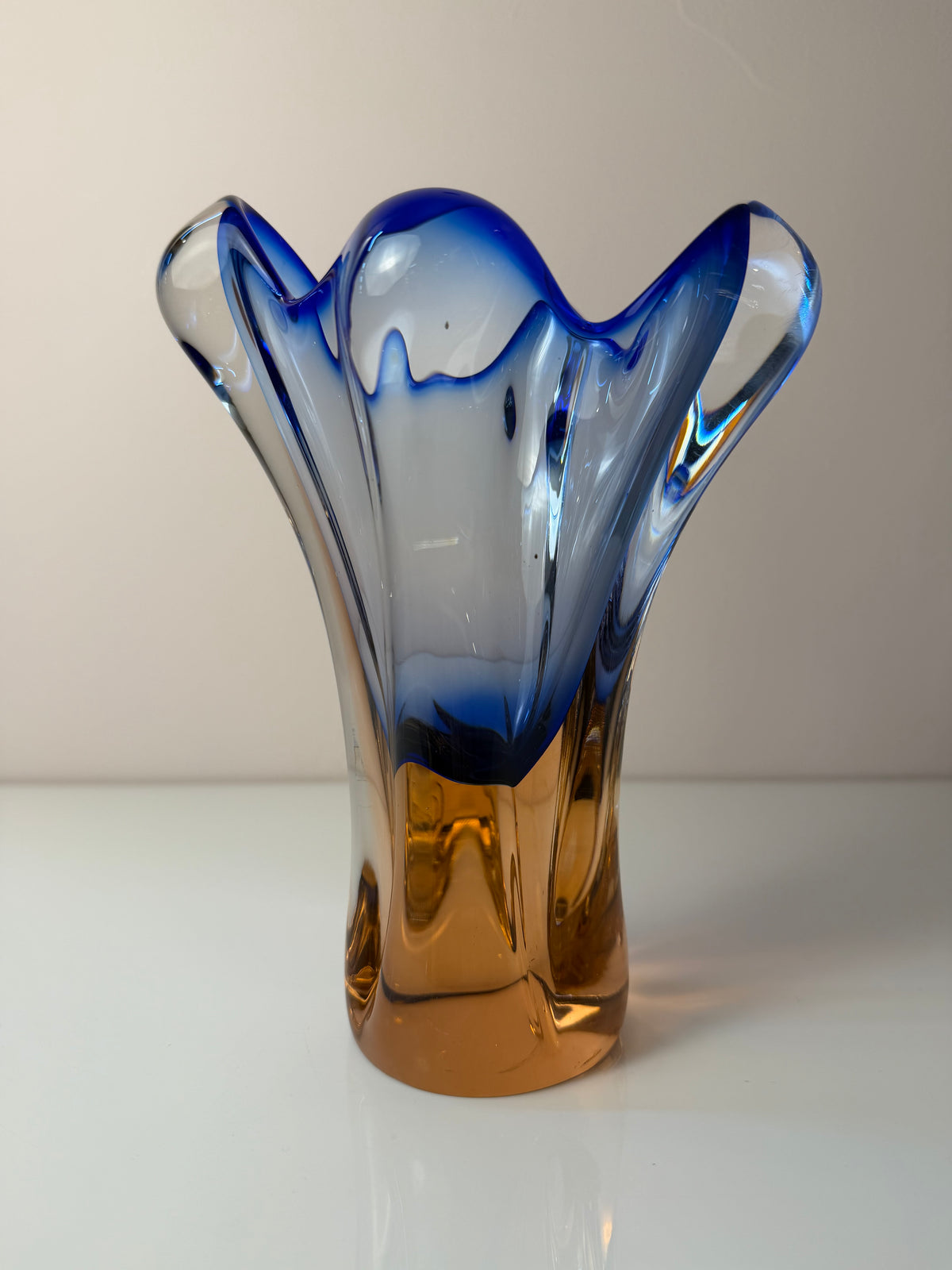 Vase blau Glas von Josef Hospodka für Chřibská Sklárna