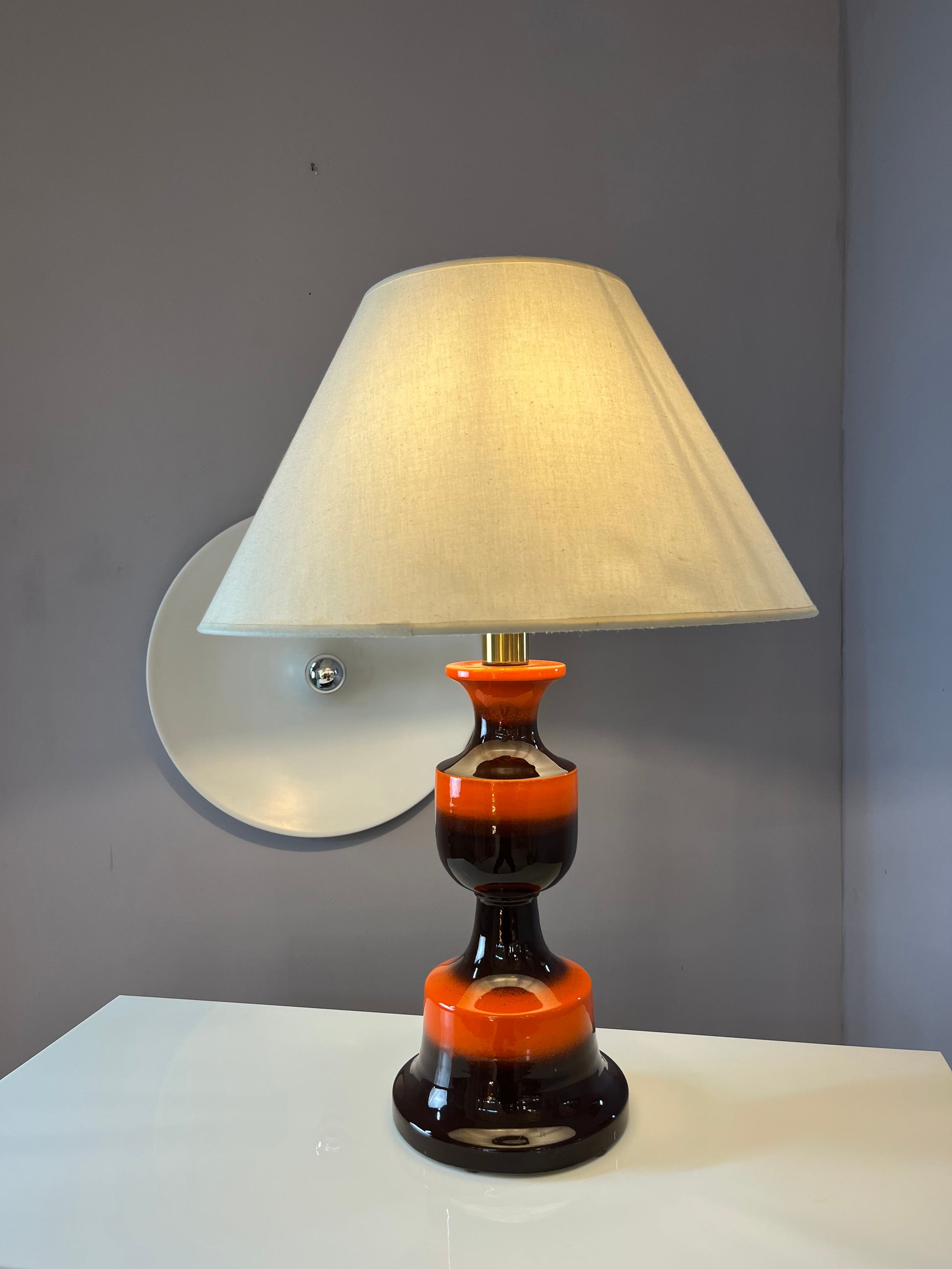 Tischlampe orange braun Keramik aus Westdeutschland