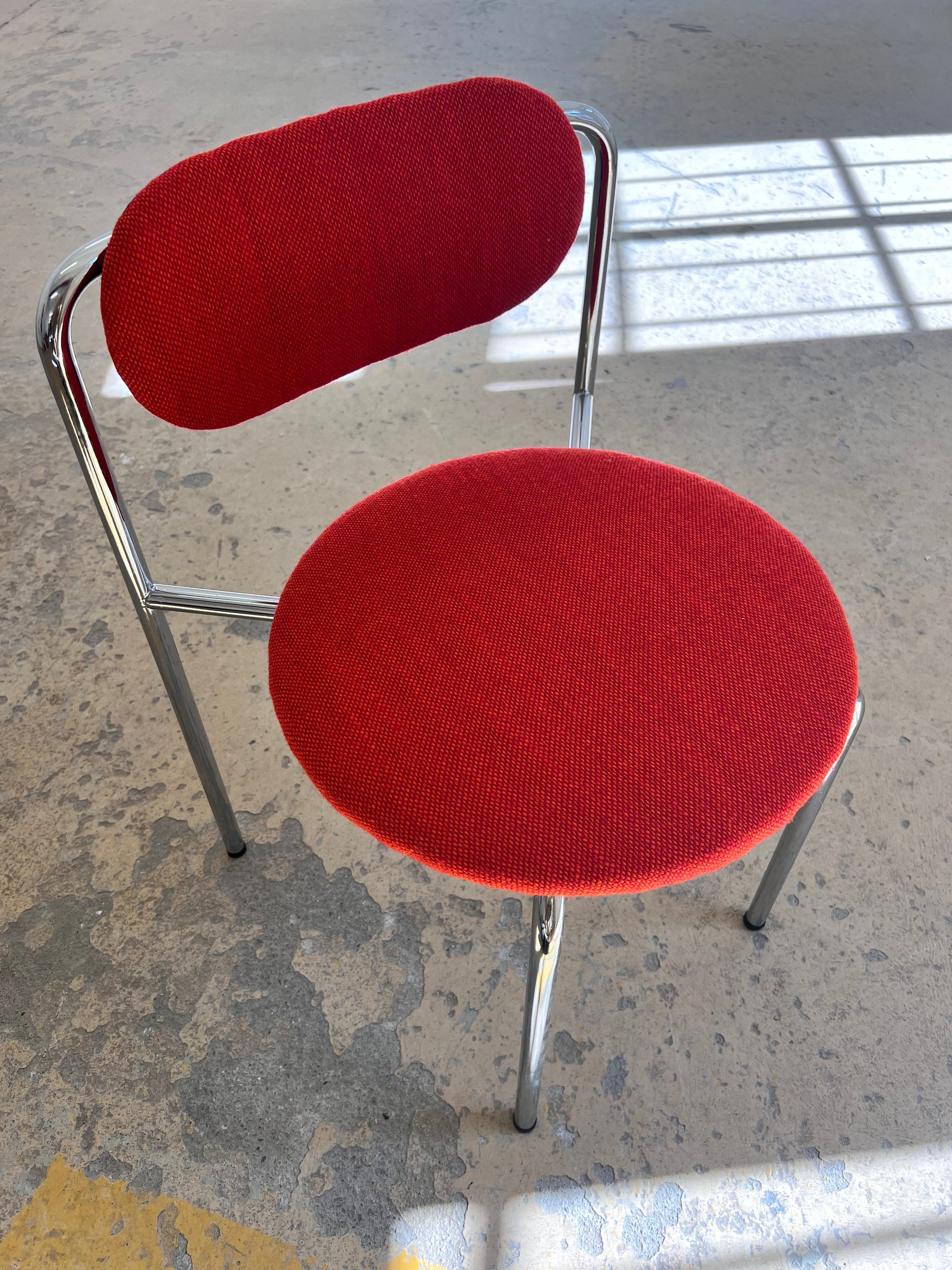 Polsterstuhl orange blau Chrom neu bezogen