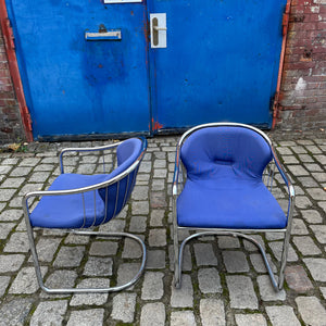 Set: 2x Freischwinger Chrom blau von Gastone Rinaldi für Alma