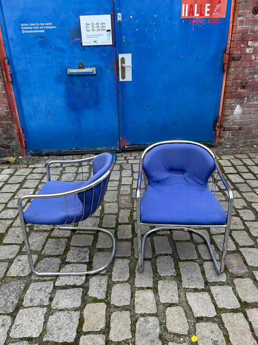 Set: 2x Freischwinger Chrom blau von Gastone Rinaldi für Alma