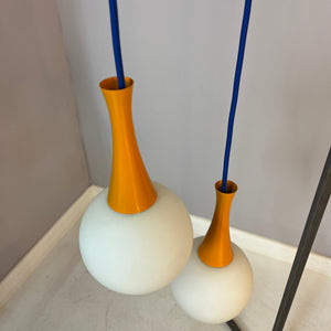 Kugellampe orange blau Opalglas von Richard Essig