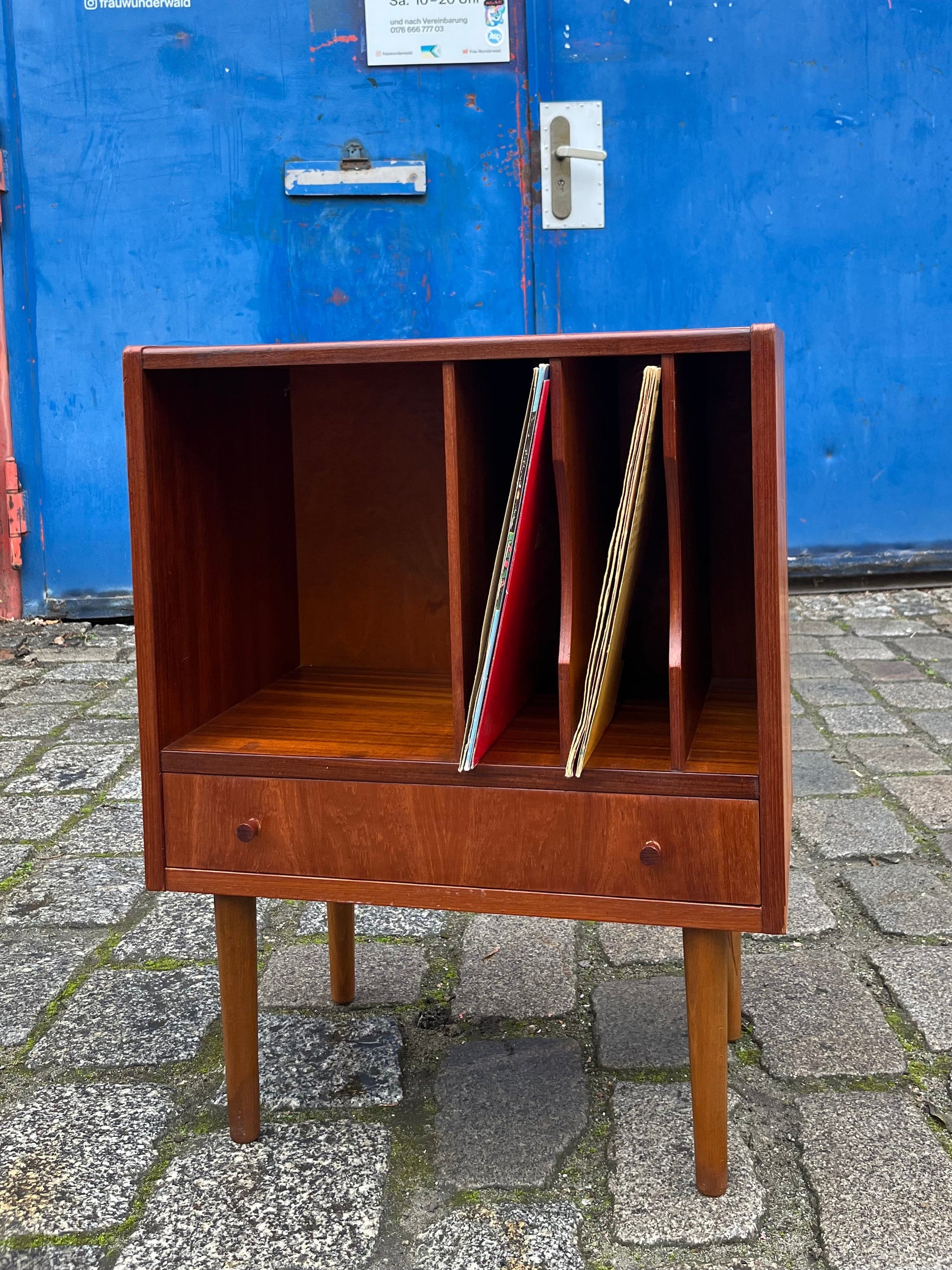 Schalplatten Regal Teak mit Schublade