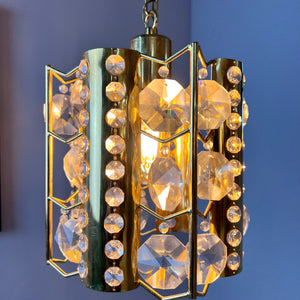 Hängelampe Messing Kristalle von Palwa