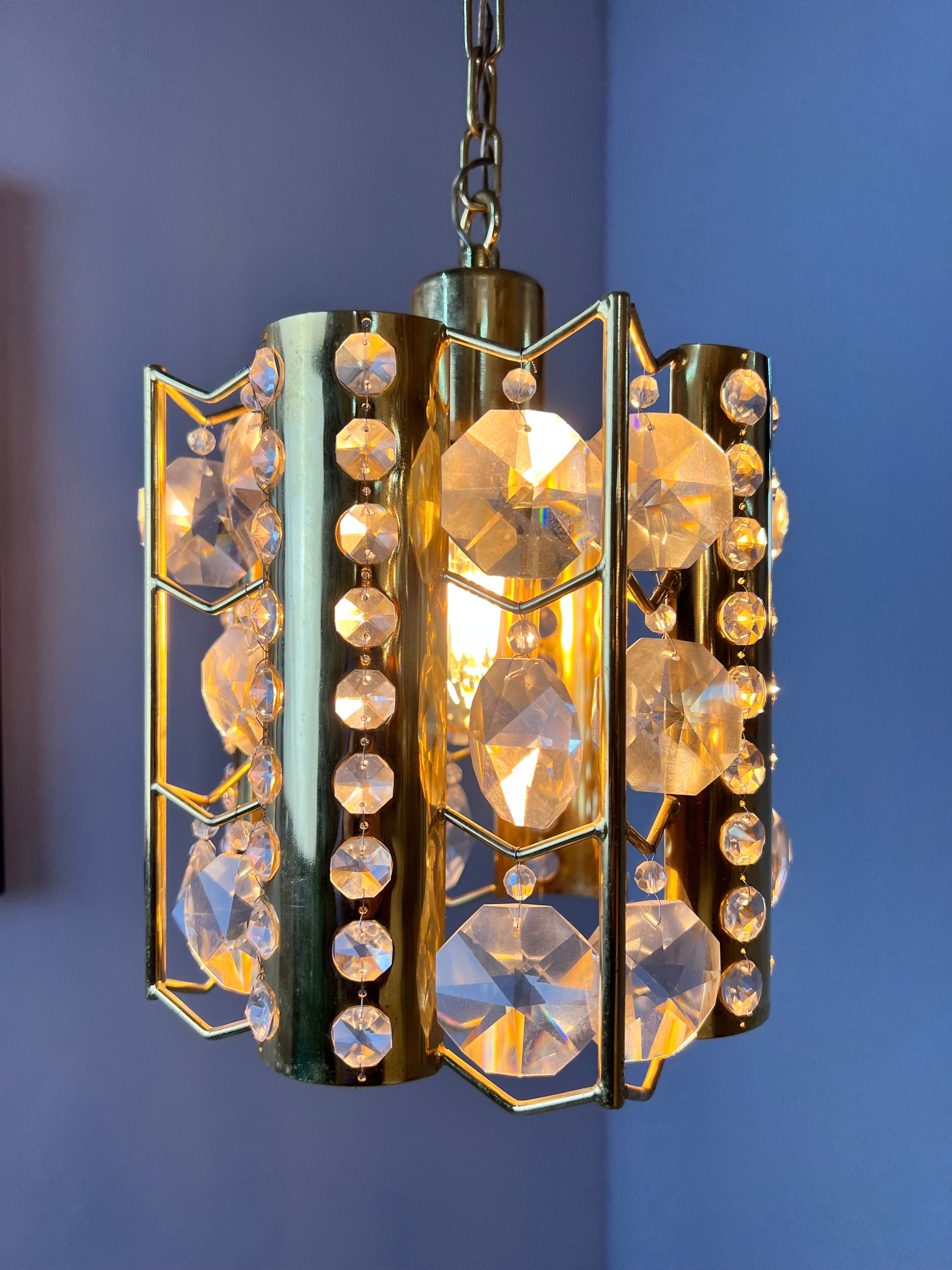 Hängelampe Messing Kristalle von Palwa