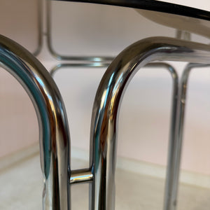 Esstisch Chrom und Rauchglas rund