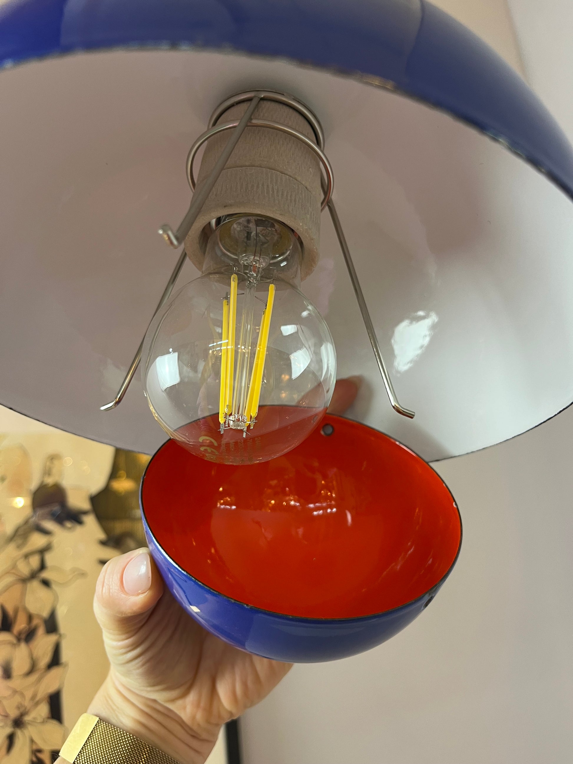 Hängelampe Flowerpot blau Emaille von Verner Panton für Louis Poulsen