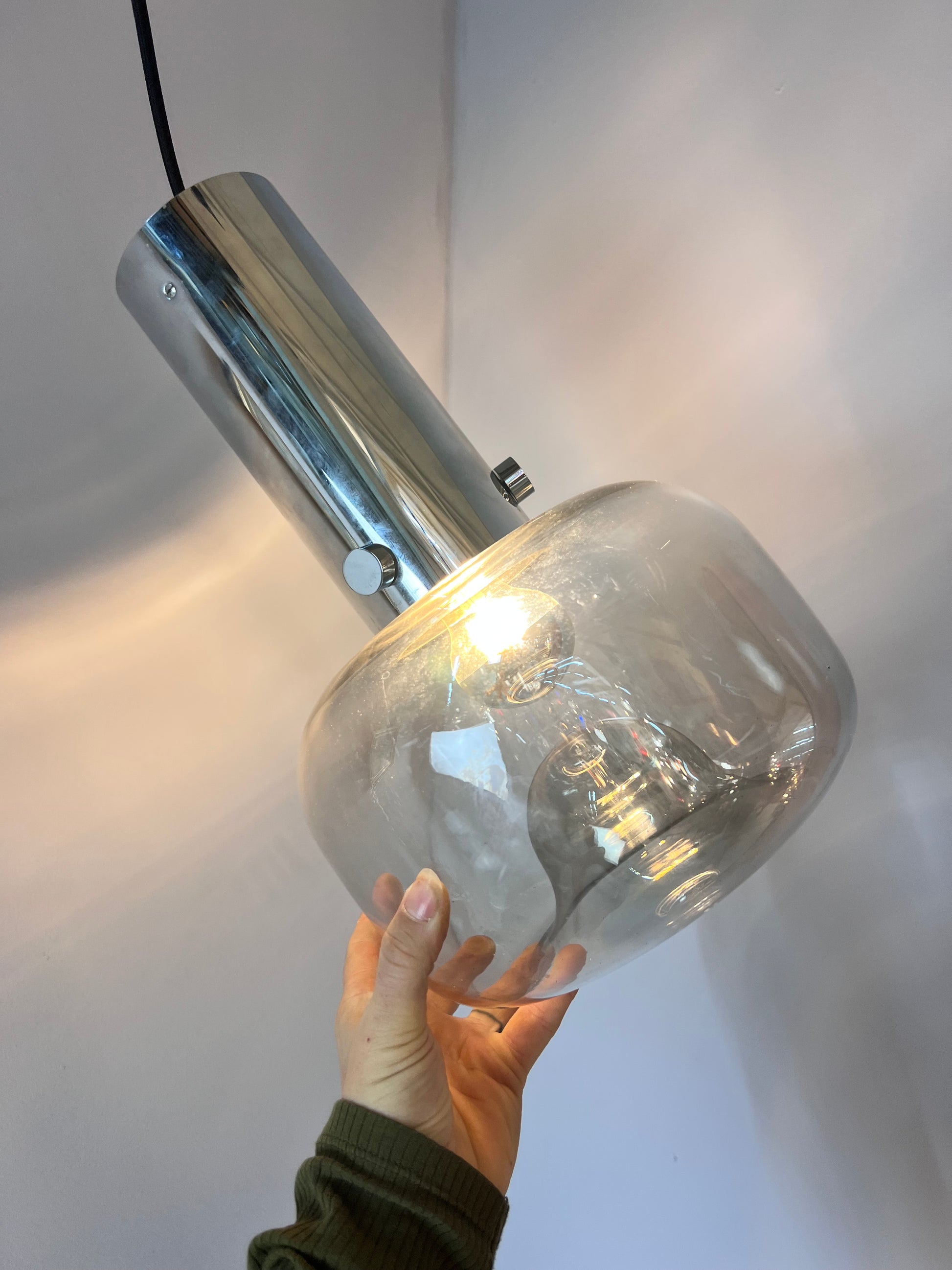 Hänge- oder Deckenlampe Glas Chrom von Glashütte Limburg