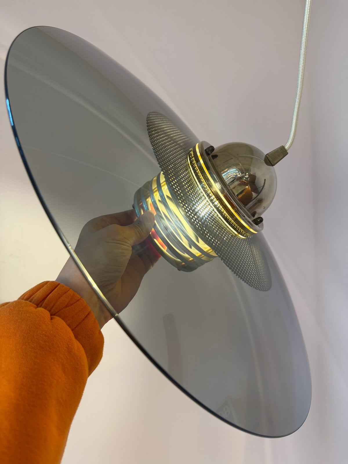 Hängelampe Rauchglas Messing von Jan Eskil Eskilsson für Belid