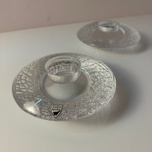 Set: 2x Diskus Kerzenhalter Kristallglas von Lars Hellsten für Orrefors