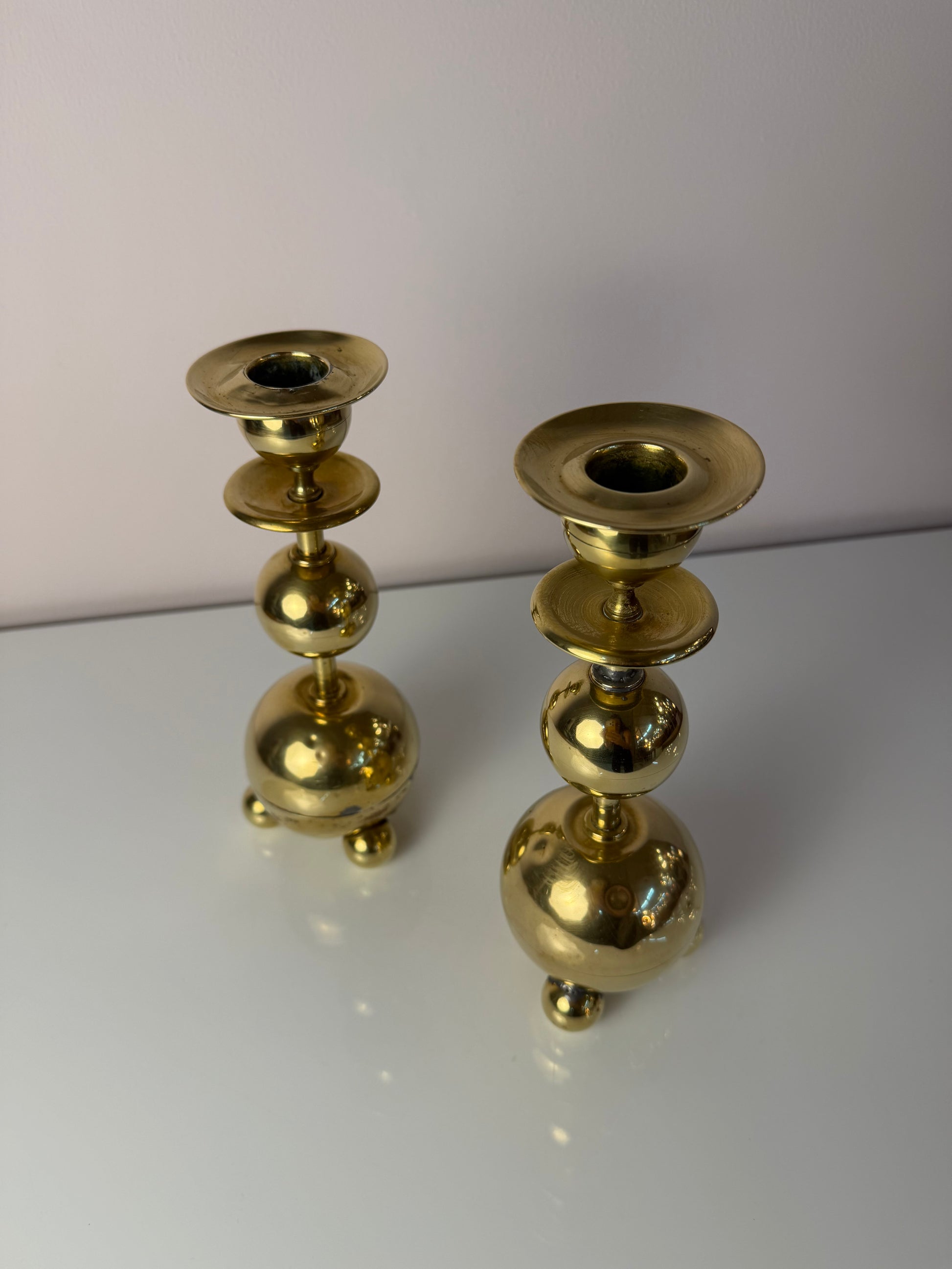 Set: 2x Kugel Kerzenständer Messing aus Dänemark