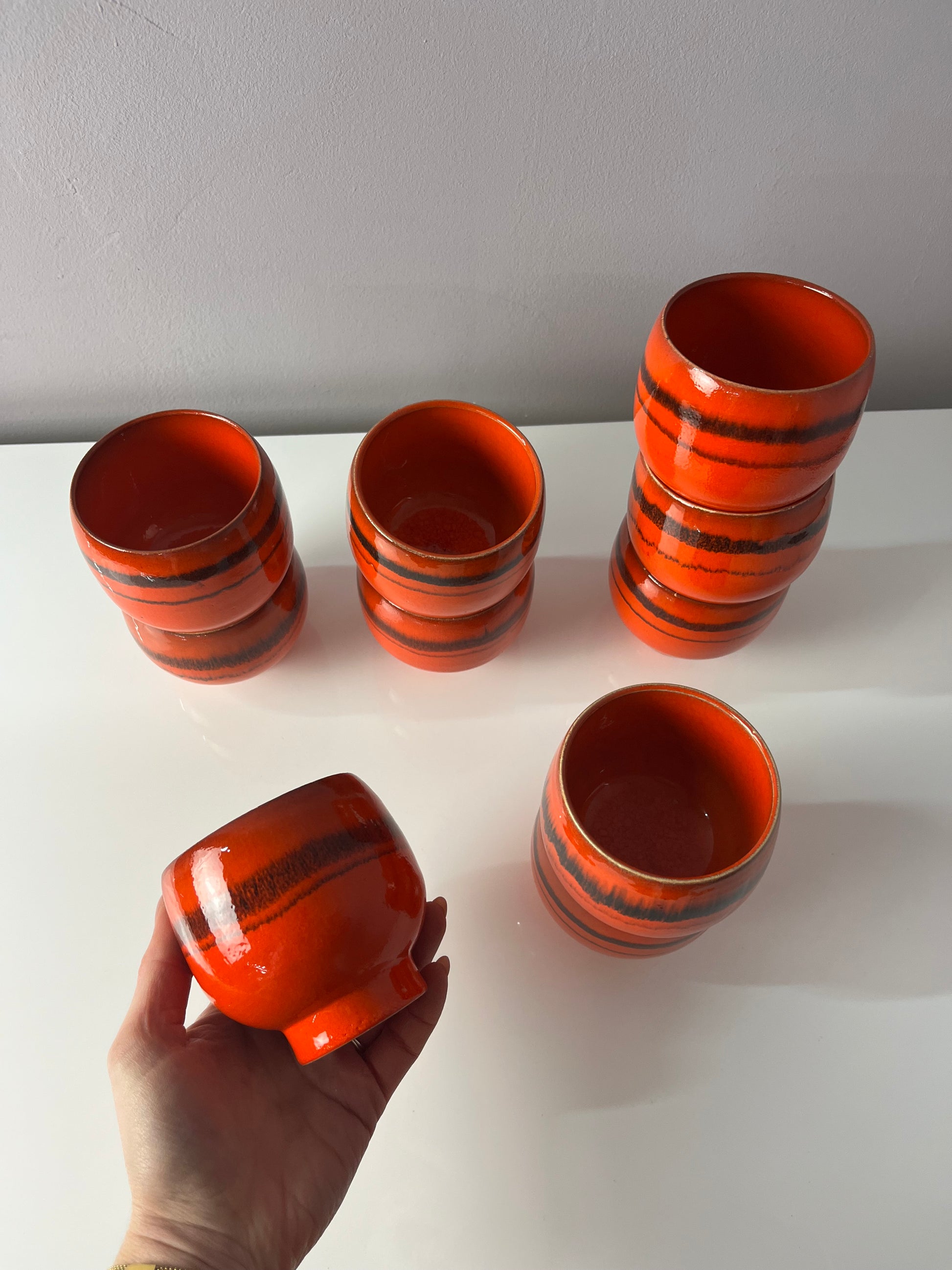 Bowle-Set: 10 Becher und 1 Terrine orange Keramik