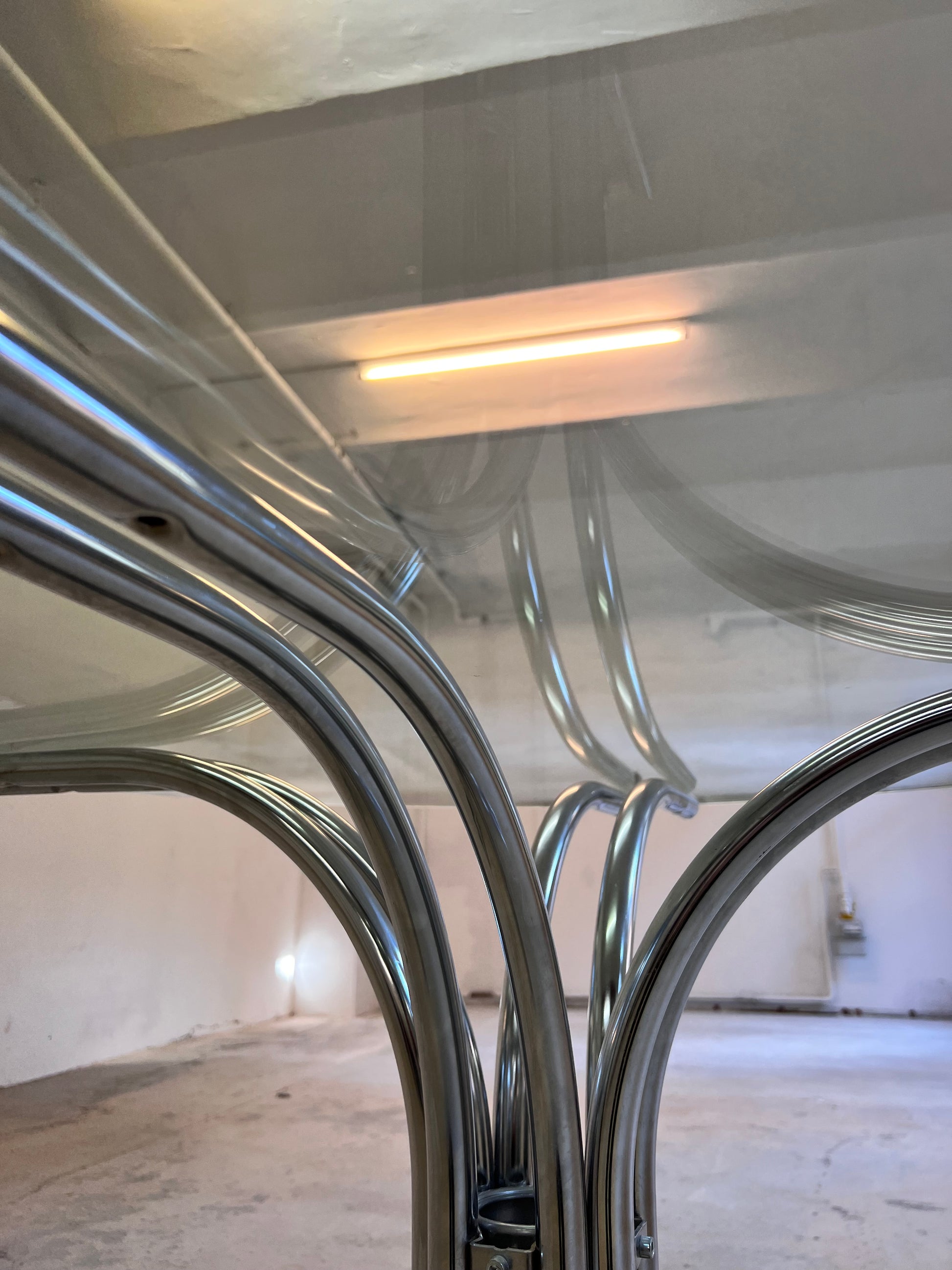 Runder Esstisch ∅ 110 cm Glas & Chrom von Gastone Rinaldi