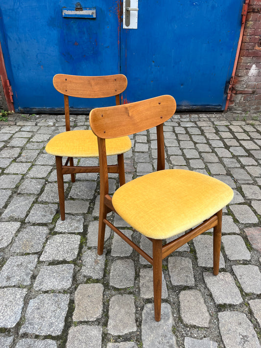 Polsterstuhl gelb Samt Teak