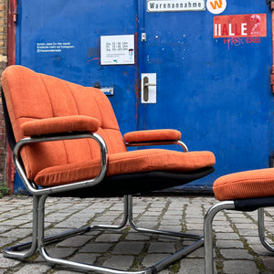 Sessel orange Cord Chrom mit Ottomane von pol international