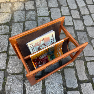 Zeitungsständer Teak Echtleder mit zwei Fächern von Aksel Kjersgaard für Salin Møbler