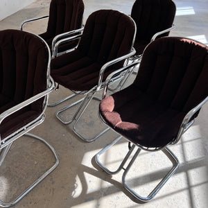 Freischwinger Chrom mit braunem Sitzkissen von Gastone Rinaldi für Rima