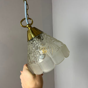 Hängelampe Glas Messing mit Kette aus Dänemark