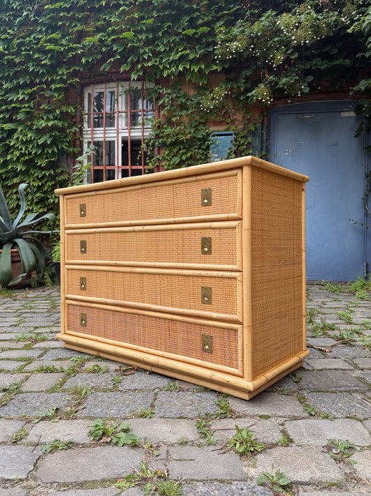 Kommode Rattan Bambus mit Messinggriffen von Dal Vera Italien