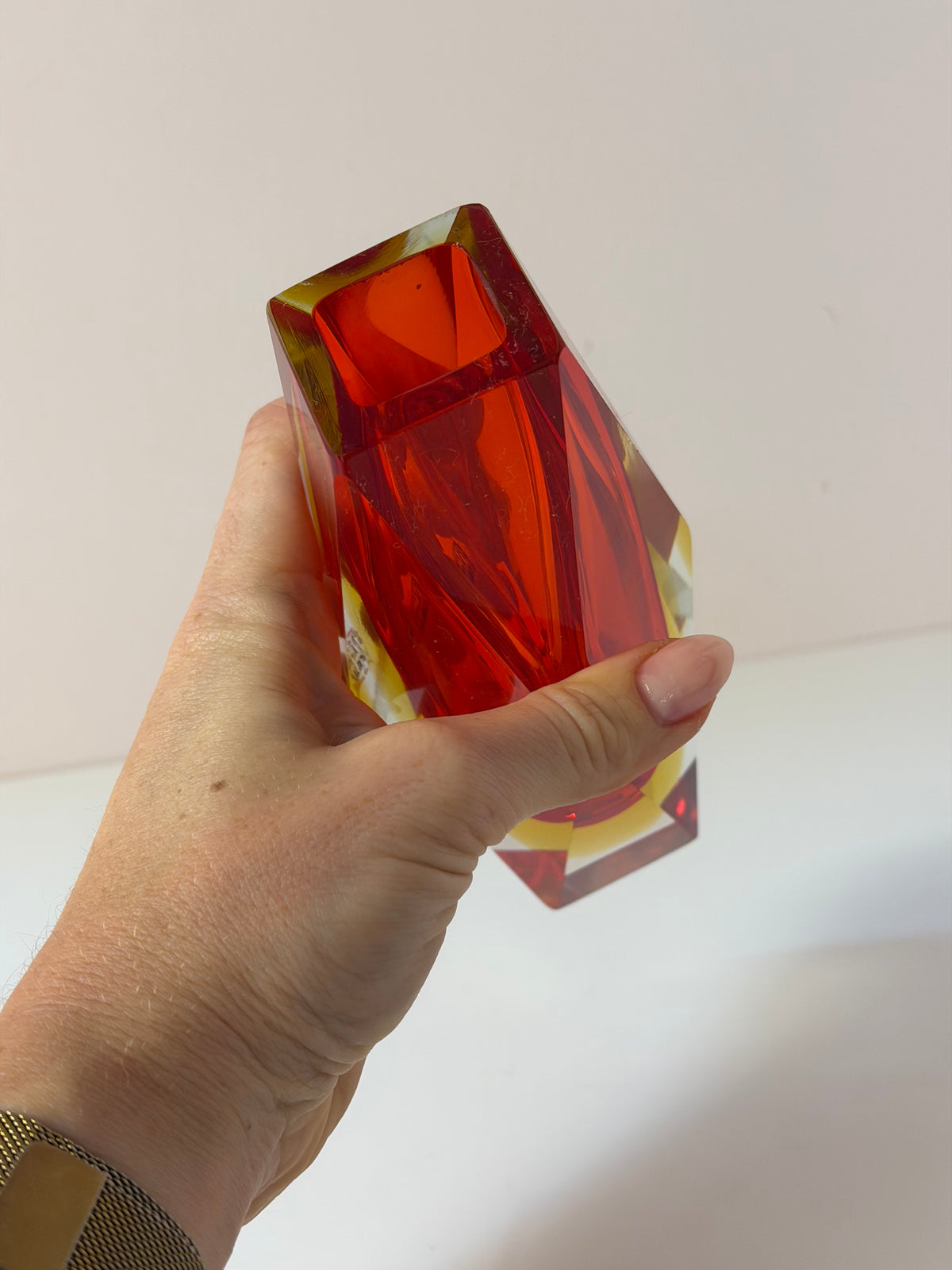 Blockvase rot gelb Murano-Glas von Vetreria Artistica Oball