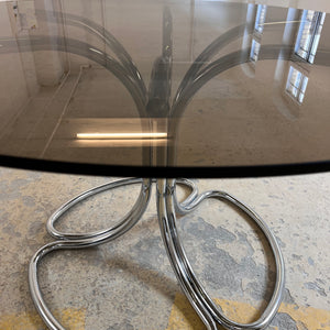Runder Esstisch Rauchglas & Chrom von Gastone Rinaldi für Rima