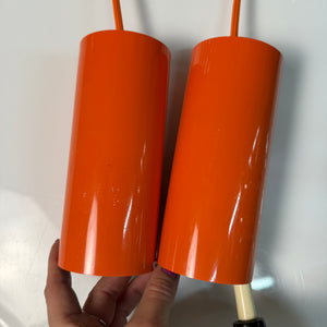 Set: 2x Hängelampe orange mit Opalglas Globus