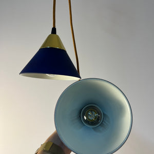 Set: 2x Hängelampe blau Glas Messing