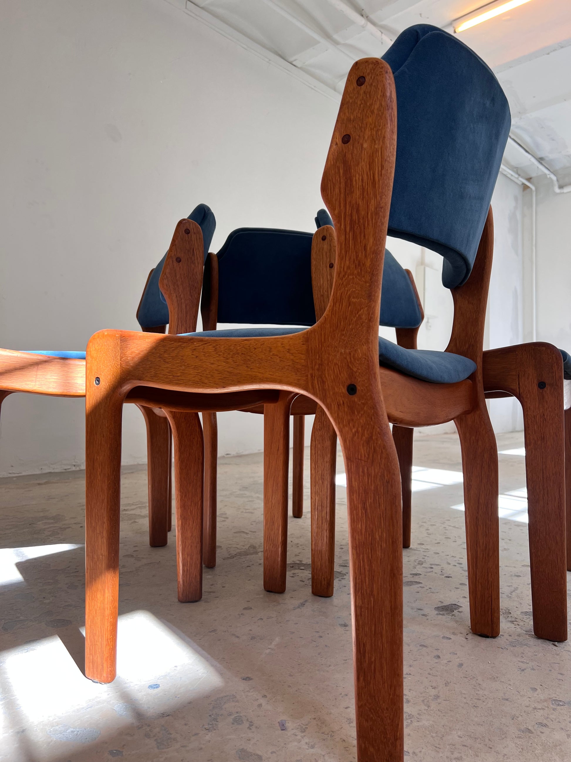 Set: 4x Polsterstuhl blau Teak von Erik Buch für O.D. Møbler