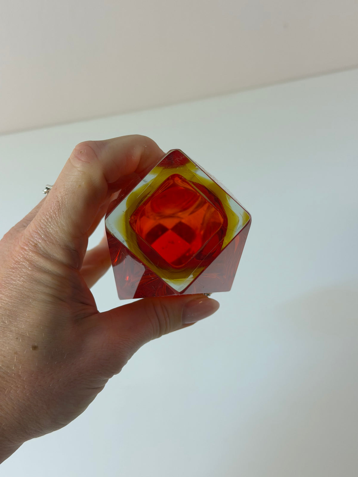 Blockvase rot gelb Murano-Glas von Vetreria Artistica Oball
