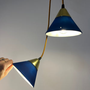 Set: 2x Hängelampe blau Glas Messing