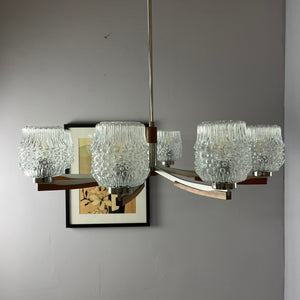 Kronleuchter Teak Metall Bubbleglas