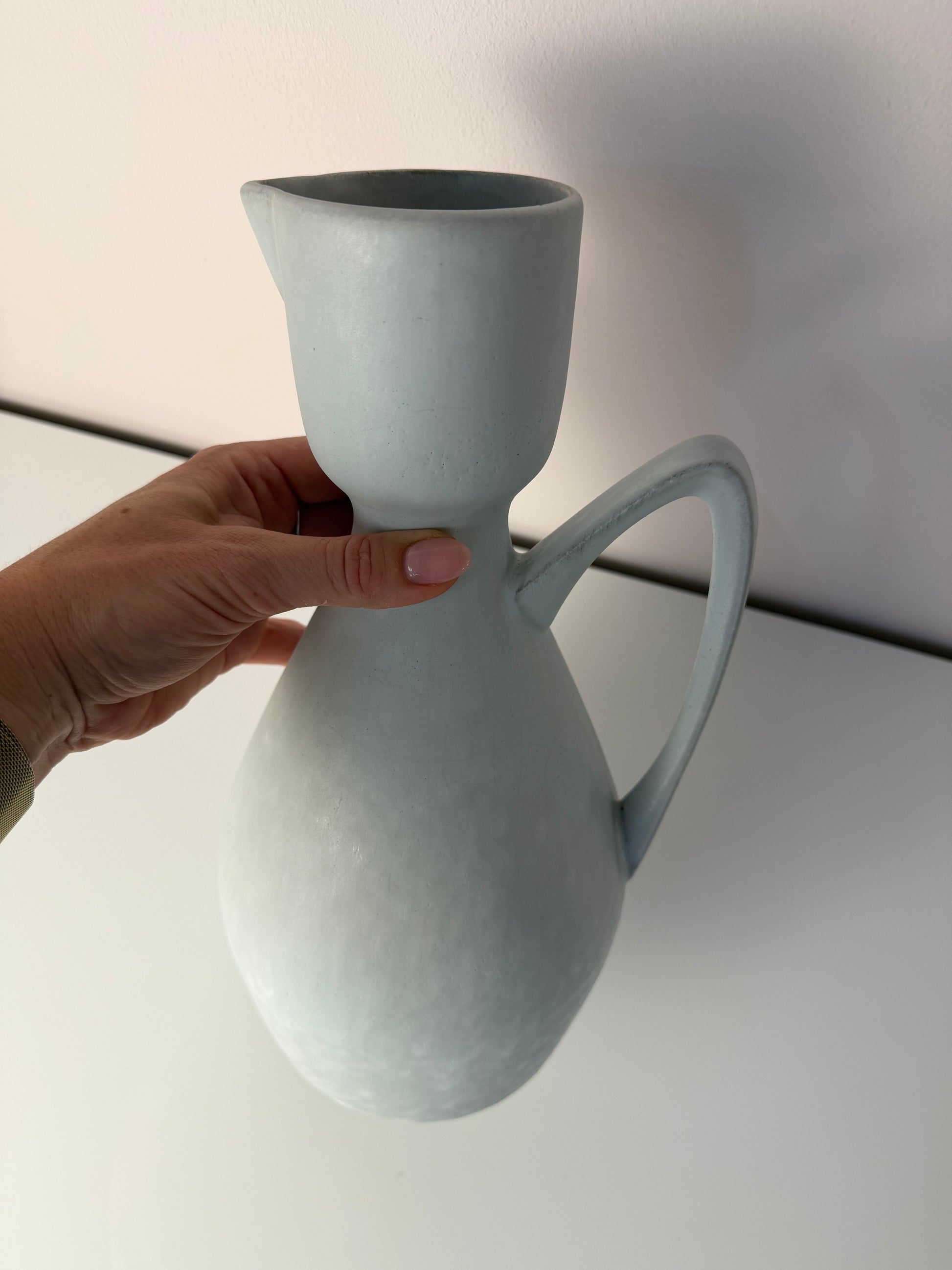 Set: Vase und Karaffe mintgrün weiß Keramik aus Westdeutschland