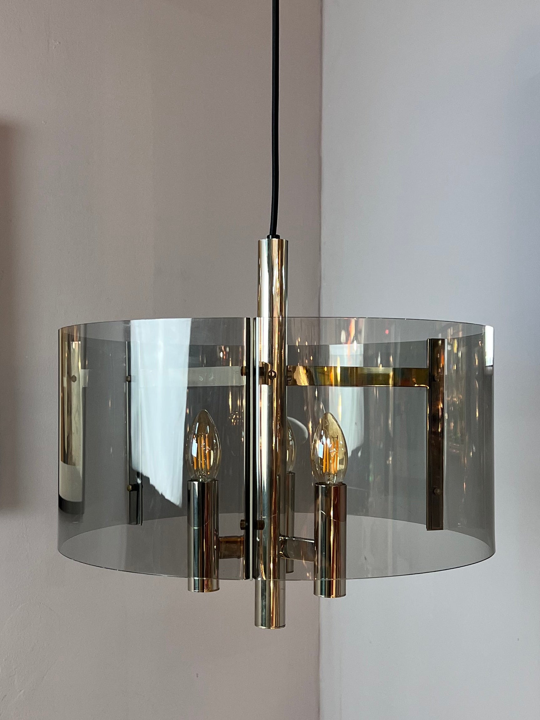 Hängelampe Chrom & Rauchacryl