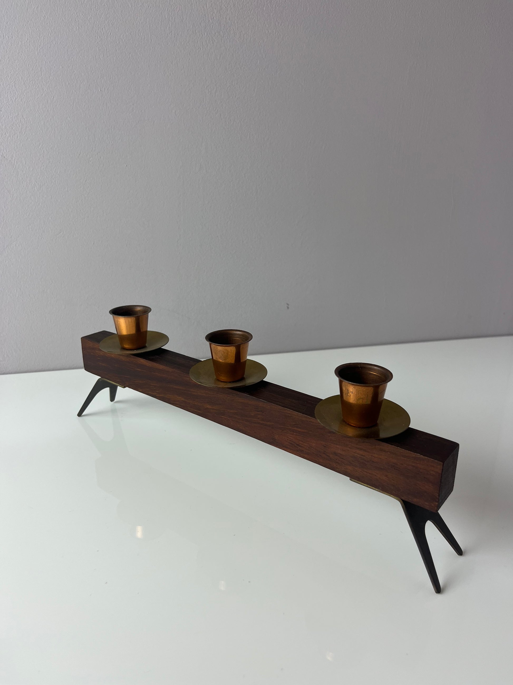 Kerzenständer Teak Messing