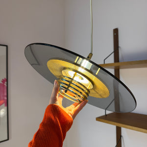 Hängelampe Rauchglas Messing von Jan Eskil Eskilsson für Belid