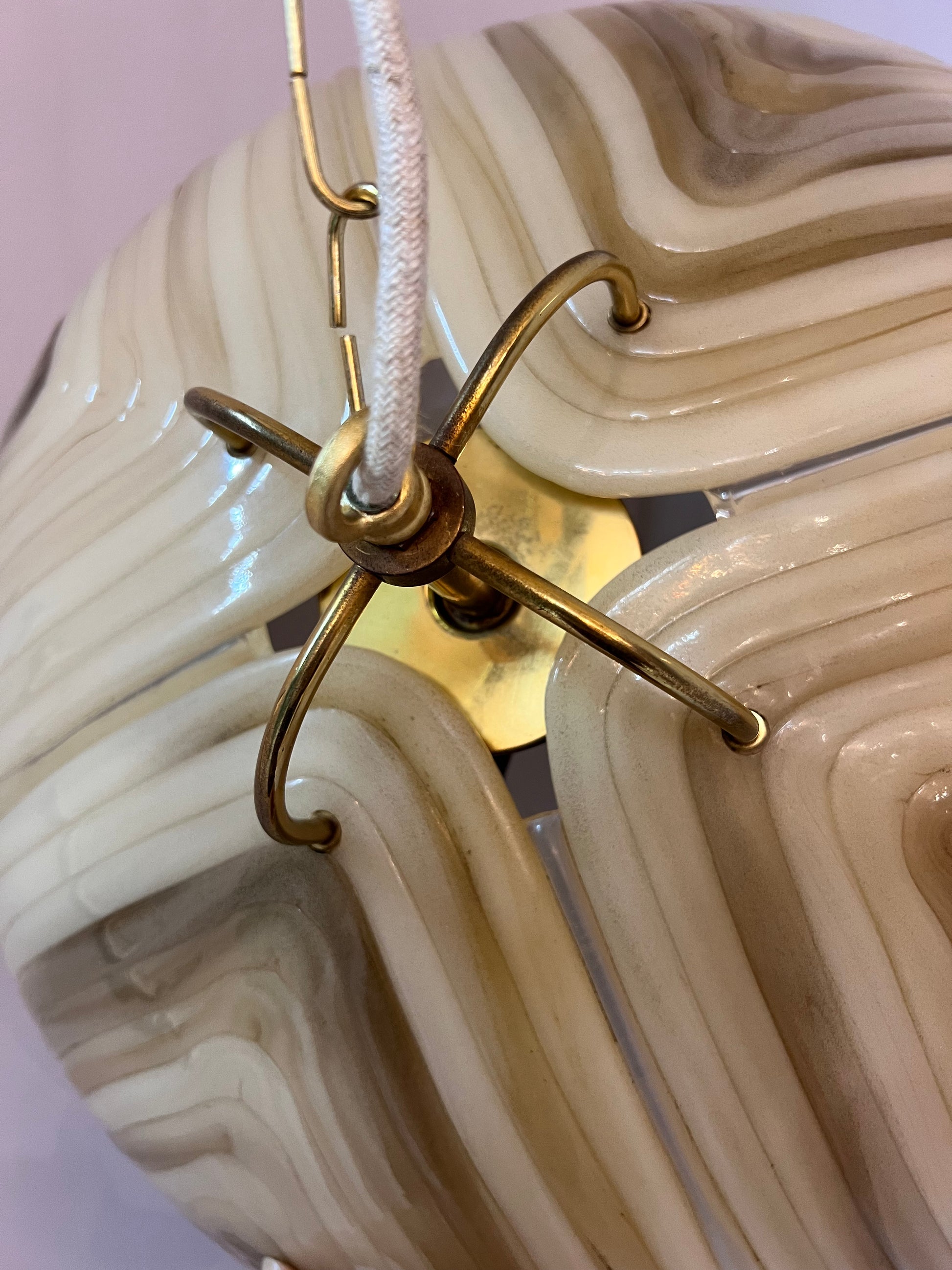 Hängelampe braun Glas Chrom handgearbeitet von Cristallux