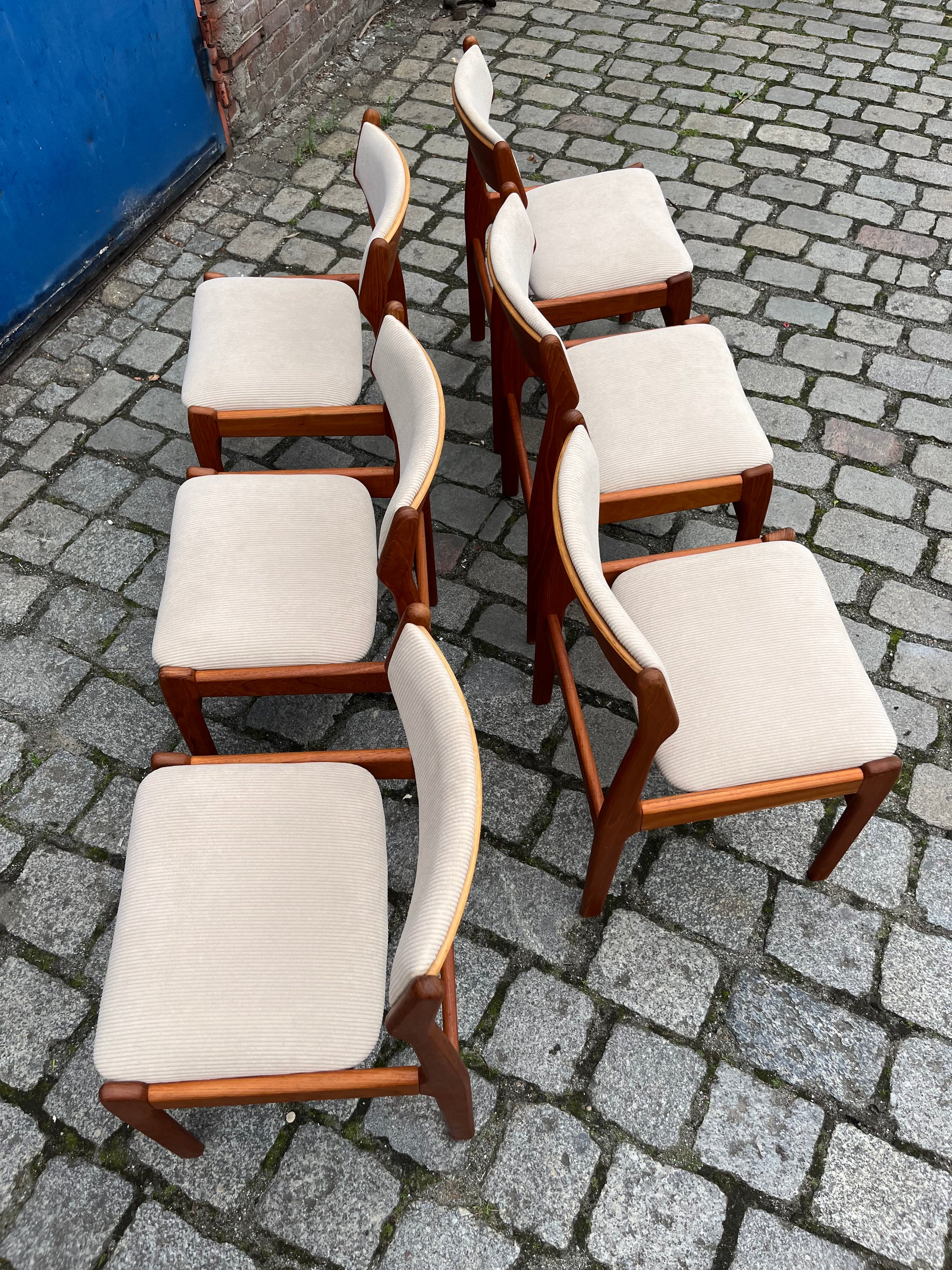Set: 6x Polsterstuhl beige Teak Cord von Erik Buch