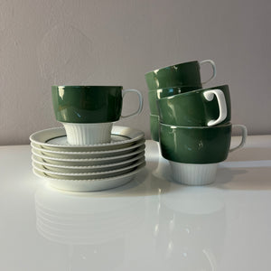 Set: 6x Kaffeetasse mit Untertasse Modulation Secunda grün von Tapio Wirkkala für Rosenthal