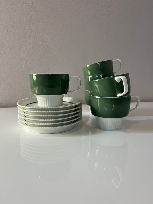 Set: 6x Kaffeetasse mit Untertasse Modulation Secunda grün von Tapio Wirkkala für Rosenthal