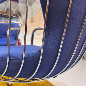 Set: 4x Freischwinger Chrom blau und runder Glastisch von Gastone Rinaldi für Alma