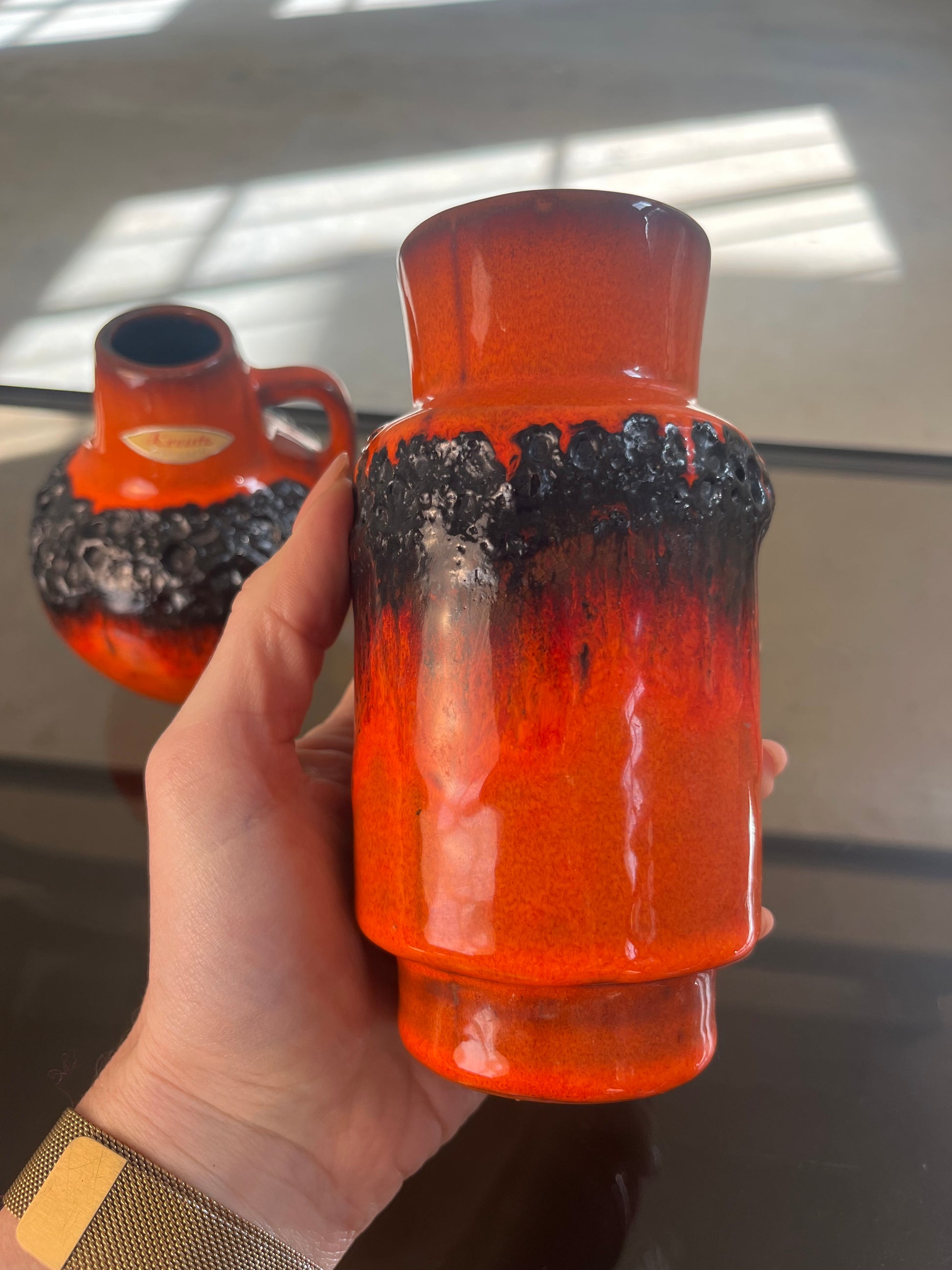 Set: 2x Vase Fat Lava orange schwarz von Kreutz Keramik