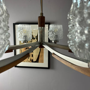 Kronleuchter Teak Metall Bubbleglas