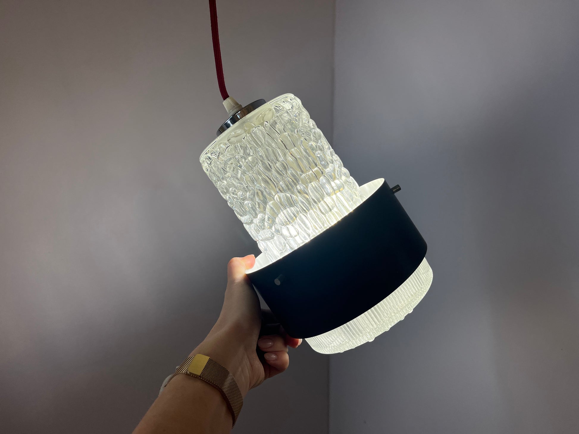 Hängelampe schwarz Eisglas von Carl Fagerlund für Orrefors