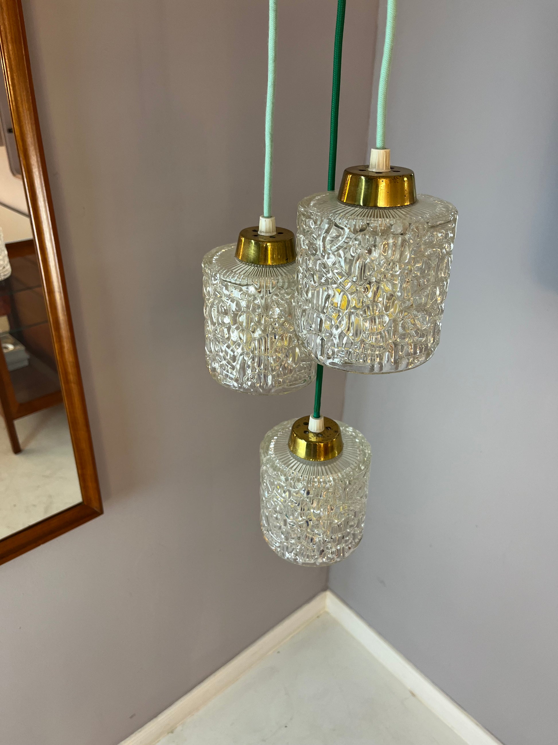 Hängelampe Glas Messing aus Dänemark