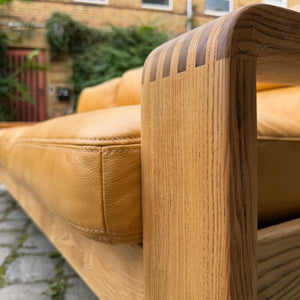 3-Sitzer Sofa gelb Echtleder Holz von Rolf Benz